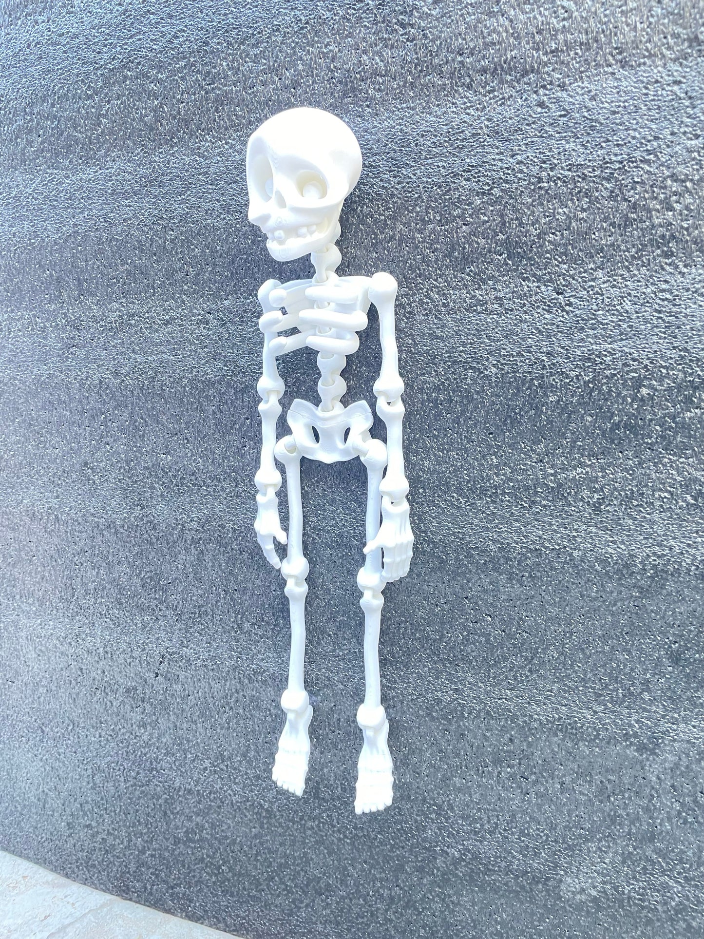 12" Large Sized Articulating & Dancing Skeleton, Super Cute and Fun! Halloween Decor - 3D Printed Flexi - Includes LED Tea Light for head