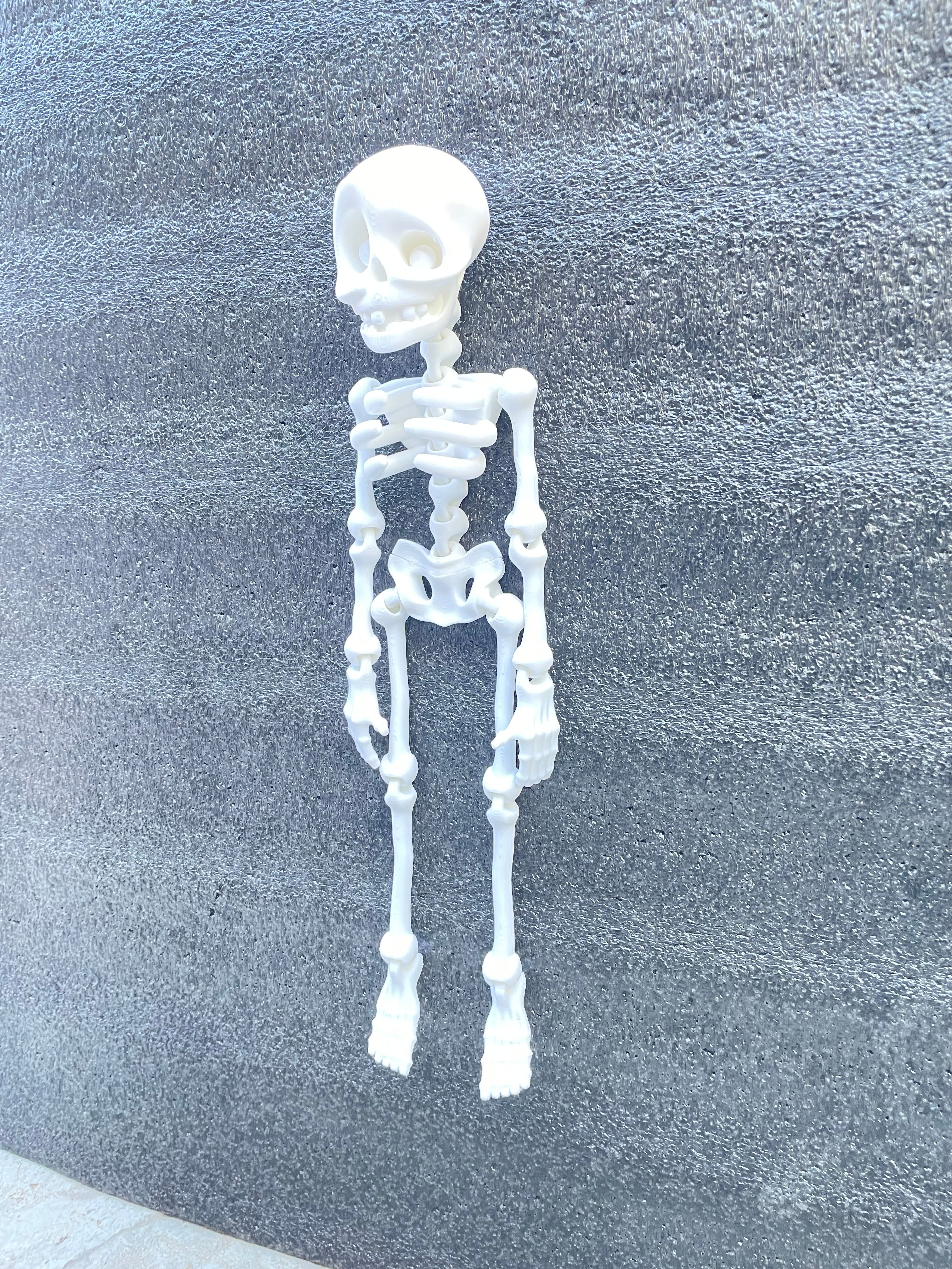 12" Large Sized Articulating & Dancing Skeleton, Super Cute and Fun!  Halloween Decor - 3D Printed Flexi - Includes LED Tea Light for head