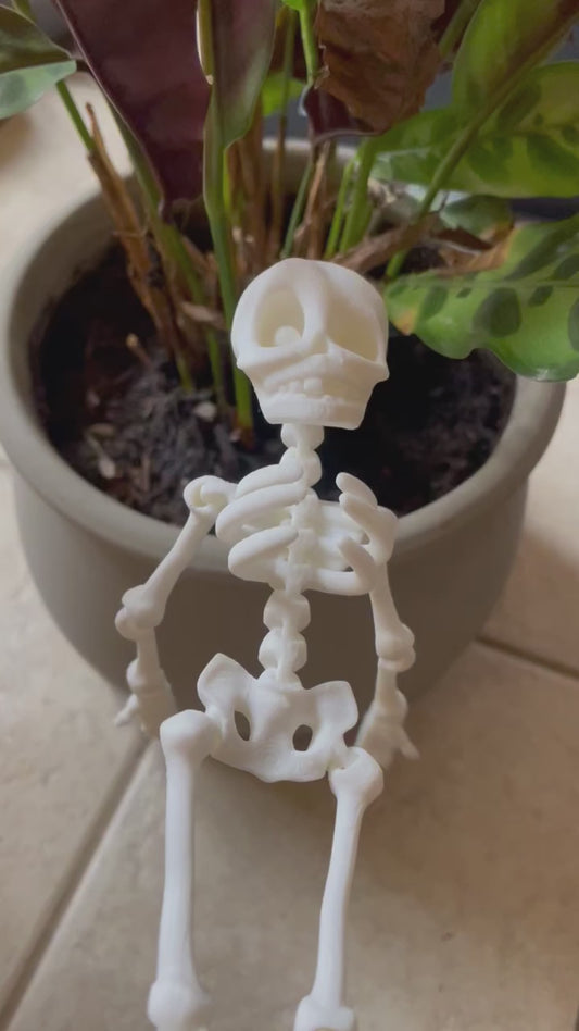 12" Large Sized Articulating & Dancing Skeleton, Super Cute and Fun!  Halloween Decor - 3D Printed Flexi - Includes LED Tea Light for head